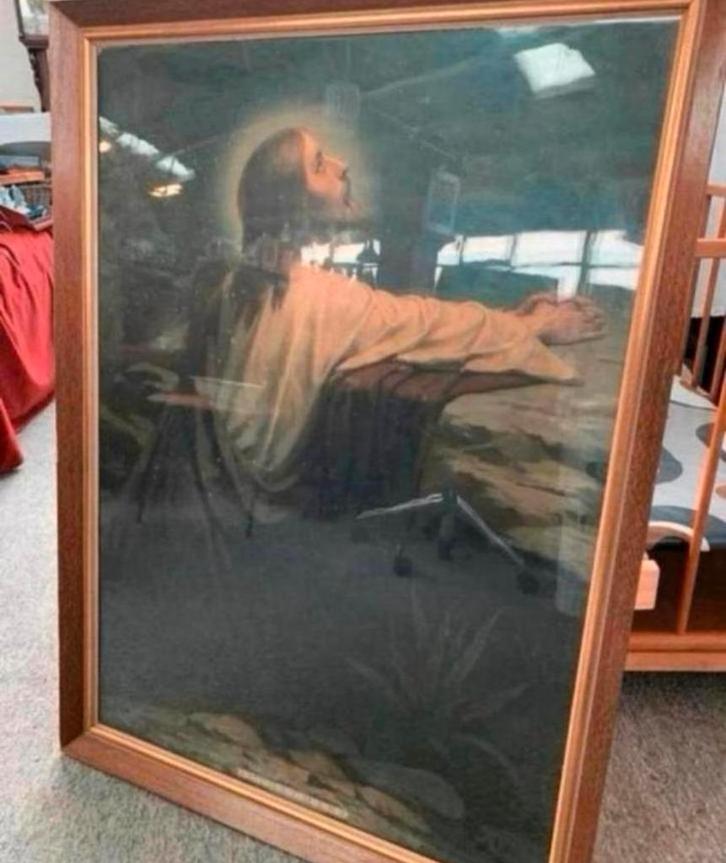 Groot oud schilderij J.Mathauser ,Tjechische knielende Jezus, Antiek en Kunst, Kunst | Schilderijen | Klassiek, Ophalen of Verzenden