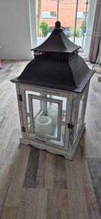 Grote Lantaarn Hout/Metaal, Huis en Inrichting, Woonaccessoires | Kandelaars en Kaarsen, Ophalen, Grijs, Gebruikt, 25 tot 50 cm