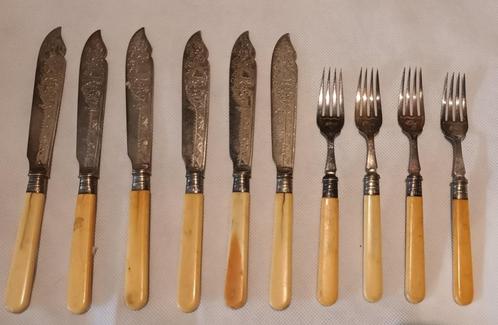 Antiek 13 delen Engels zilver met been vis bestek visbestek, Antiek en Kunst, Antiek | Bestek, Verzenden