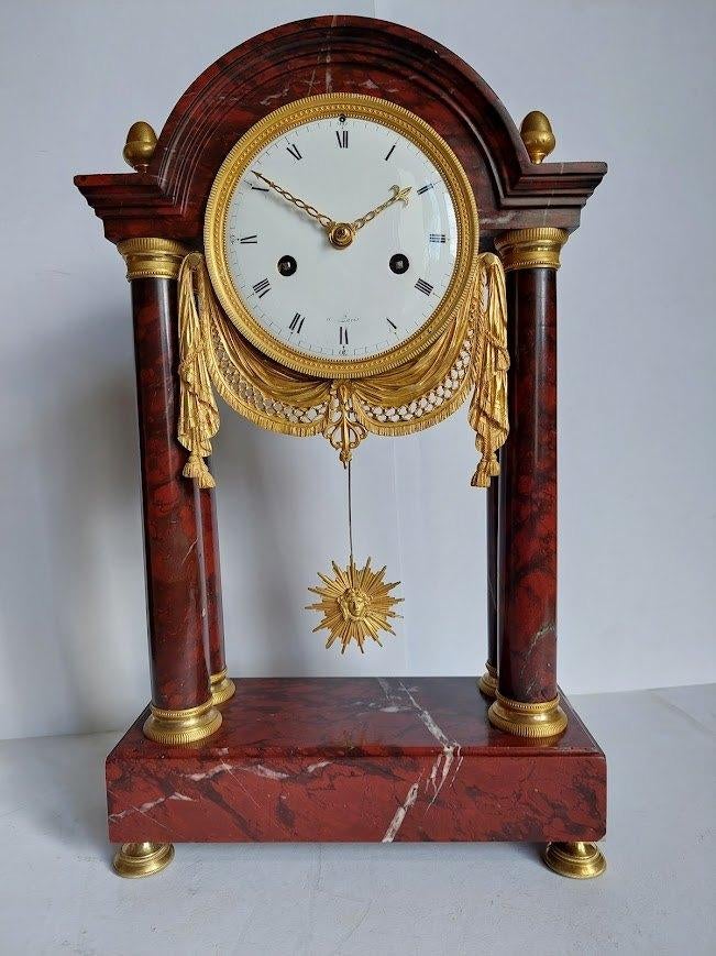 Franse portaalpendule, griotte-marmer, omstreeks 1830, Antiek en Kunst, Antiek | Klokken, Ophalen