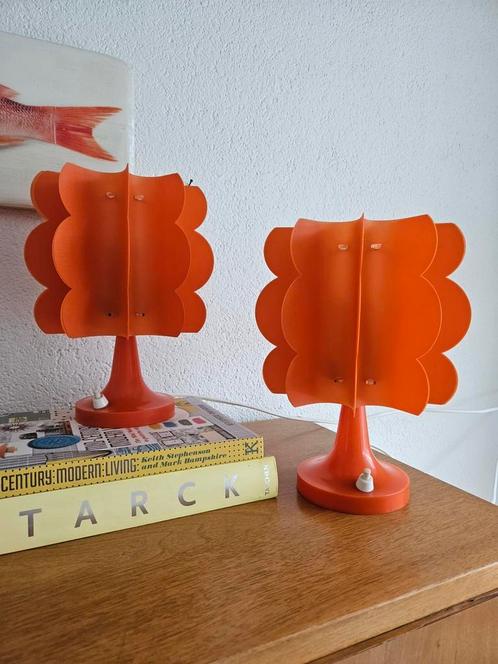 Vintage space age oranje set tafellampen nachtlampen, Huis en Inrichting, Lampen | Tafellampen, Gebruikt, Minder dan 50 cm, Kunststof