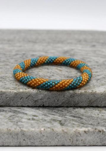 Glaskralen armband - bruin en turkoois - RB216 beschikbaar voor biedingen