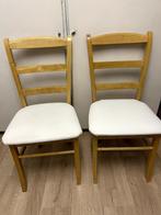 2 eettafelstoelen – hout met wit kunstleer, Ophalen, Twee, Wit, Zo goed als nieuw
