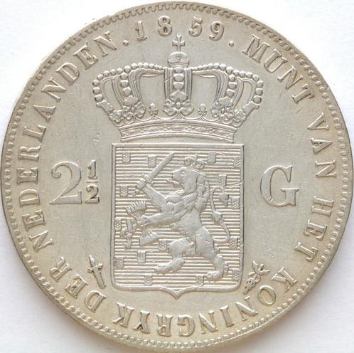 XntriQ-Coins - Zilveren rijksdaalder 1859 - Willem III (14), Postzegels en Munten, Munten | Nederland, Losse munt, 2½ gulden, Koning Willem III