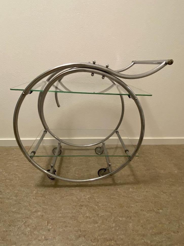 Art Deco Mooie buizenframe theewagen Trolley met glazen plat, Huis en Inrichting, Tafels | Sidetables, Gebruikt, 25 tot 50 cm