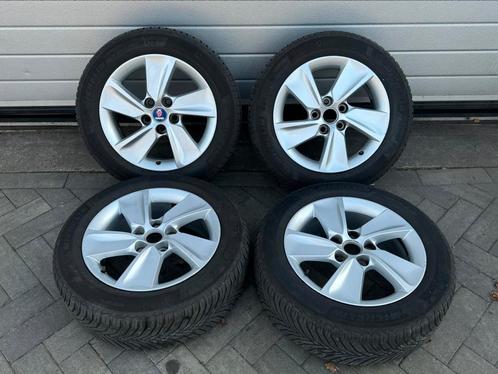 Set Saab 9-5 17 inch velgen + Michelin all season 8.0 mm, Auto-onderdelen, Banden en Velgen, Banden en Velgen, Winterbanden, 16 inch