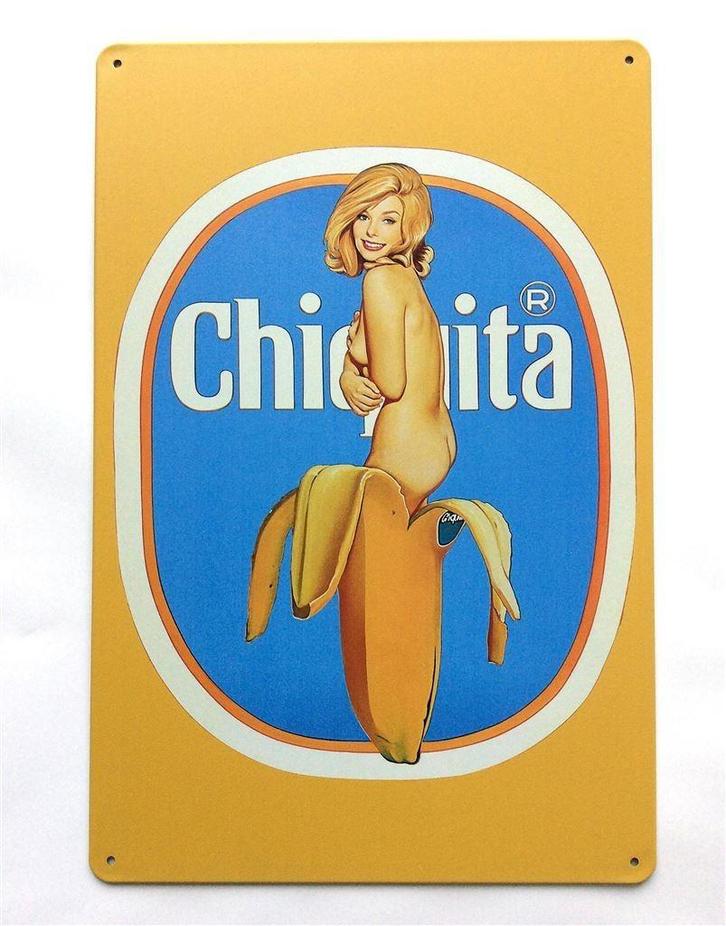 Chiquita Banana Ramos Retro Sexy Pinup Metalen Wandbord, Verzamelen, Merken en Reclamevoorwerpen, Nieuw, Reclamebord, Ophalen of Verzenden