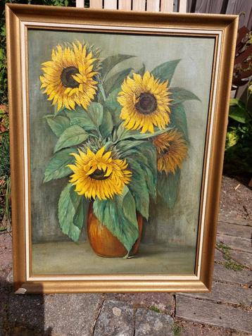 4 zonnebloemen, aquarel J. De Wilde, 1955 beschikbaar voor biedingen