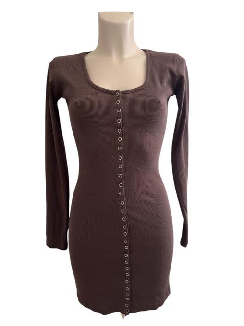 Meshki jurk S, Kleding | Dames, Jurken, Zo goed als nieuw, Maat 36 (S), Bruin, Onder de knie, Ophalen of Verzenden