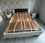 2-persoonsbed met elektrische lattenbodems, Ophalen, Overige materialen, Wit, Tweepersoons