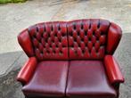 Chesterfield leren tweezitsbank, Ophalen, Gebruikt, Tweepersoons, Rechte bank