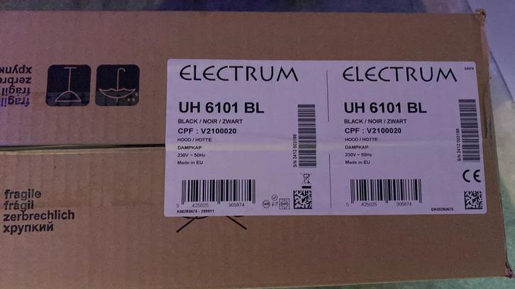 Electrum Afzuigkap 6101 Black/ Nieuw in Doos, Witgoed en Apparatuur, Afzuigkappen, Nieuw, Wandschouwkap, Verzenden
