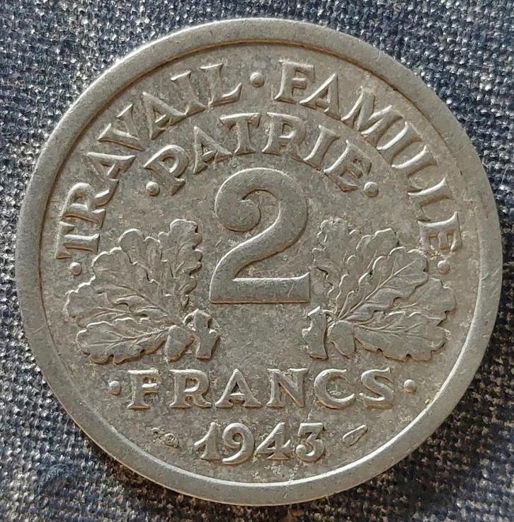 2 Francs Frankrijk 1943 [5916]  [PoMuNi], Postzegels en Munten, Munten | Europa | Niet-Euromunten, Losse munt, Frankrijk, Ophalen of Verzenden