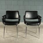 Set vintage skailederen fauteuils – zwart – jaren 70, Minder dan 75 cm, Ophalen of Verzenden, Zo goed als nieuw, X