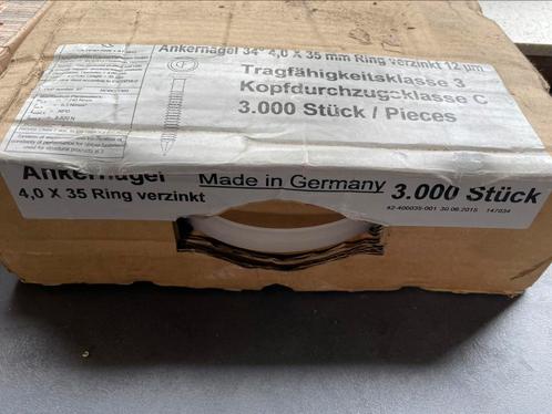 Ankernagel 4,0 x 35 mm ring verzinkt 34 graden 3000stuks, Doe-het-zelf en Verbouw, Platen en Panelen, Ophalen of Verzenden