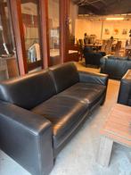 Zwart leren bankstel 3 delig, Ophalen, Zo goed als nieuw