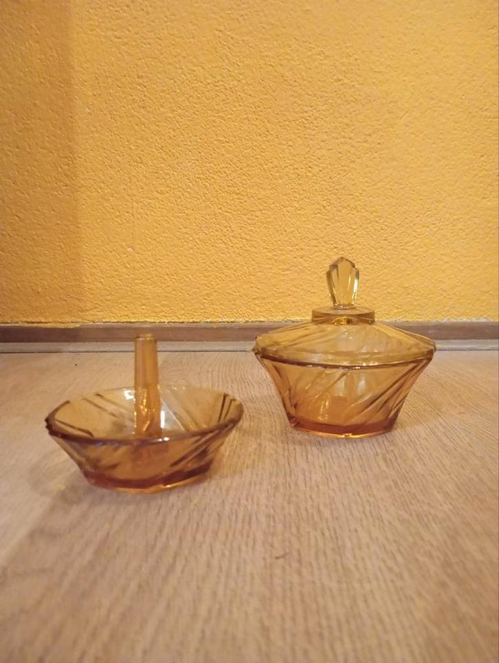 Vintage Amber Glazen Sieradenset, Antiek en Kunst, Antiek | Glas en Kristal, Ophalen of Verzenden