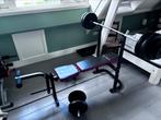 Fitness set/home gym, halter bank met gewichten, dumbels etc, Sport en Fitness, Fitnessmaterialen, Ophalen, Zo goed als nieuw