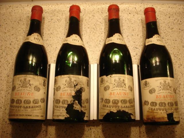 Bourgogne wijn - Vier flessen Beaune, Chauvot-Labaume, 1971, Verzamelen, Wijnen, Zo goed als nieuw, Rode wijn, Frankrijk, Vol