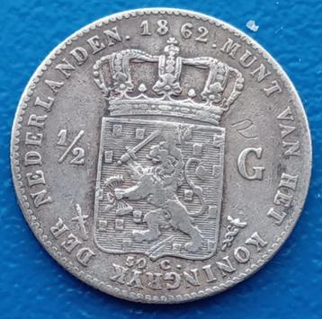 1/2 gulden 1862 - Willem III   beschikbaar voor biedingen