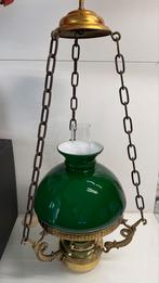 Olie hanglamp met groen glas, Antiek en Kunst, Ophalen of Verzenden