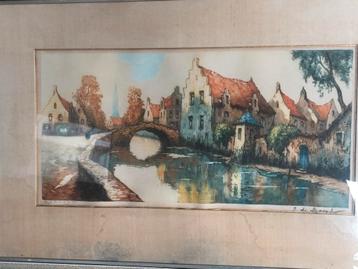 Schilderij 73x47 cm.Tekening 50x26 cm binnen passe-partout. beschikbaar voor biedingen