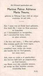 Theuns Marinus 1940 Tilburg 1961, Ophalen of Verzenden, Bidprentje