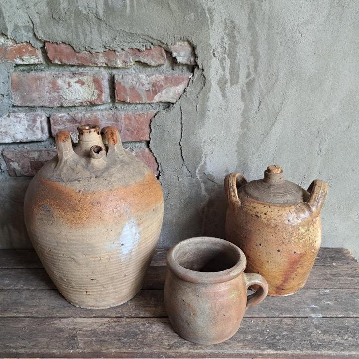 Brocante Franse oude aardewerk kruik grespot pot *Etage3*, Huis en Inrichting, Woonaccessoires | Overige, Gebruikt, Ophalen of Verzenden