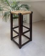 Retro Vintage kruk barstool oak wooden brown, Huis en Inrichting, Ophalen, Gebruikt, Hout, 60 tot 90 cm