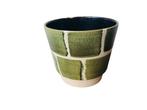 Vintage retro bloempot groen met creme keramiek midcentury, Rond, Ophalen of Verzenden, Zo goed als nieuw, Minder dan 25 cm