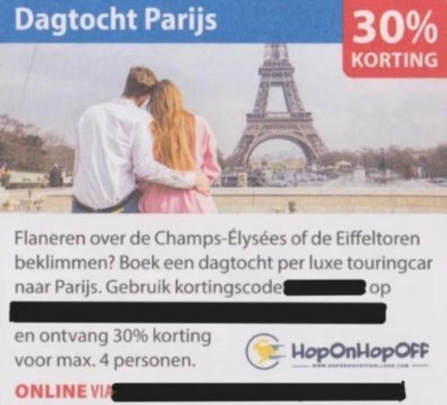 Dagtocht Parijs 30% kortingslink en code, Tickets en Kaartjes, Kortingen en Cadeaubonnen, Eén persoon, Overige typen, Kortingsbon
