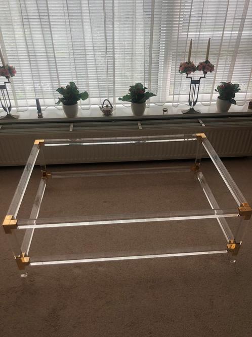 Salontafel, plexiglas/messing - NOG 4 DAGEN ACTIEF !!!, Huis en Inrichting, Tafels | Salontafels, Zo goed als nieuw, Minder dan 50 cm
