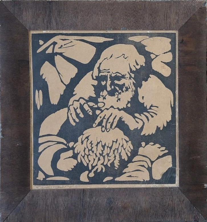 Oswald Wenckebach houtsnede "Isaac Zegent Jacob", gesigneerd, Antiek en Kunst, Antiek | Woonaccessoires, Ophalen