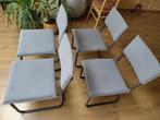 4 grijze eetkamerstoelen stof, Huis en Inrichting, Stoelen, Ophalen, Gebruikt, Cantilever buisframe stof, Metaal