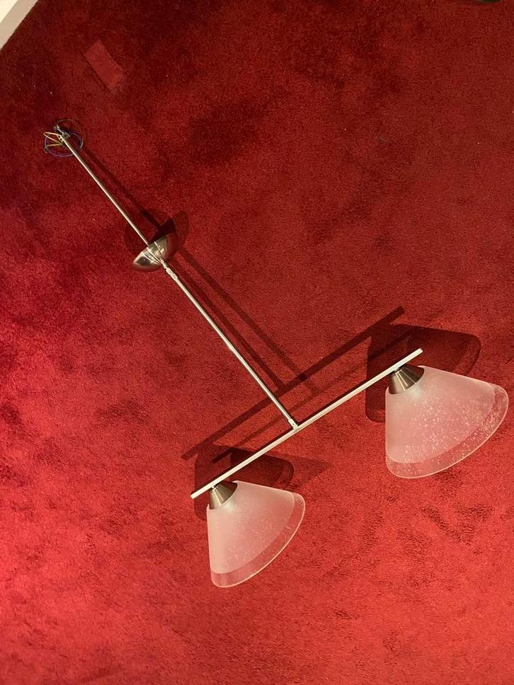 Stijlvolle Tafellamp met Twee Lampen, Huis en Inrichting, Lampen | Hanglampen, Zo goed als nieuw, Minder dan 50 cm, Glas, Ophalen of Verzenden