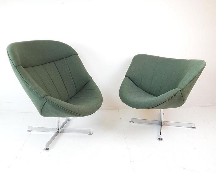 2 Rudolf Wolf swivel chair Modello groen ploegstof ploegwool, Huis en Inrichting, Fauteuils, Zo goed als nieuw, Metaal, Overige materialen