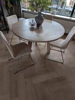 Set van 4 Stoffen Eetkamerstoelen met Metalen Poten, Ophalen, Gebruikt, Wit, Modern