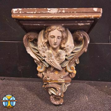 19 eeuwse antieke gipsen kerk console met engel (H48cm) beschikbaar voor biedingen