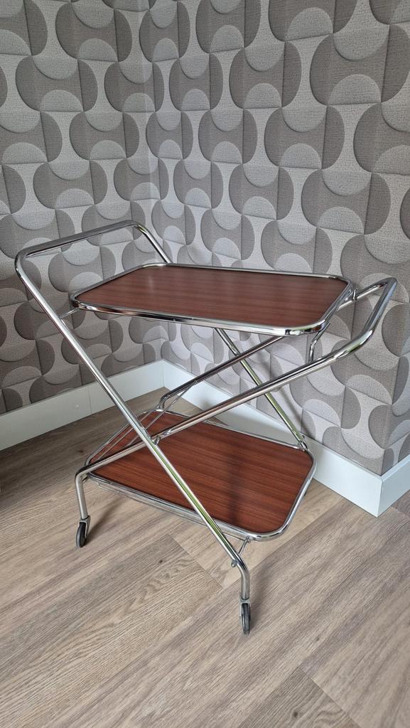 Vintage mid-century serveerwagen, Huis en Inrichting, Tafels | Sidetables, Zo goed als nieuw, 25 tot 50 cm, 50 tot 100 cm, Rechthoekig