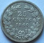 Zeldzaam kwartje 1849 Willem III, Postzegels en Munten, Munten | Nederland, Zilver, 25 cent, Ophalen of Verzenden, Losse munt