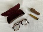 ZEER OUDE BRIL, BRILKOKER EN LEREN SIGARENPIJPETUITJE, Ophalen of Verzenden, Gebruikt