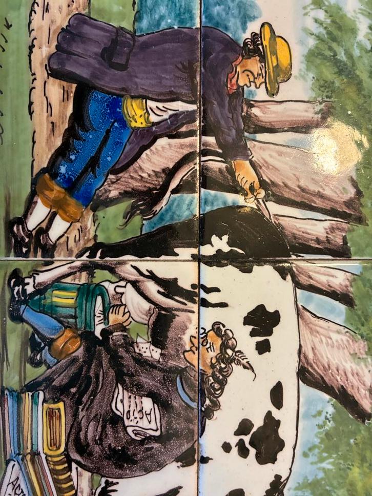 Antiek Tegel Tableau met Gezegde, Antiek en Kunst, Antiek | Wandborden en Tegels, Ophalen of Verzenden