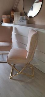 2 Rixos velvet stoelen met metalen gouden onderstel, Huis en Inrichting, Stoelen, Ophalen, Zo goed als nieuw, Overige kleuren