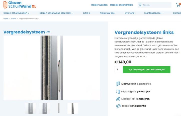 Vergrendel systeem glazen schuifwand antraciet, Doe-het-zelf en Verbouw, Glas en Ramen, Nieuw, Overige typen, 160 cm of meer, Minder dan 80 cm