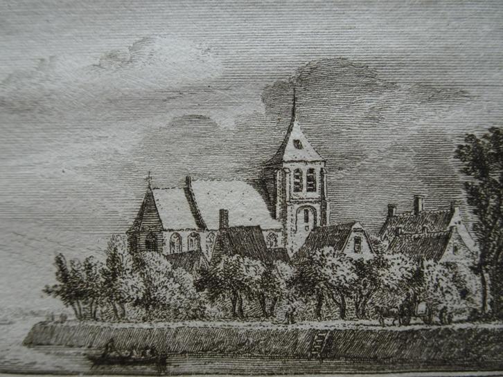 gravure kerk te Langerak in 1612 van Abraham Rademaker 1725, Antiek en Kunst, Kunst | Etsen en Gravures, Verzenden