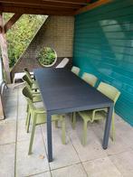 Tuinset: eettafel, 6 stoelen, 2 ligbedden, Ophalen, Zo goed als nieuw, Aluminium, Eettafel