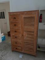 Teakhouten kast met louvredeur en lades - 100x160x45cm, Gebruikt, 100 tot 150 cm, Teakhout, Ophalen of Verzenden