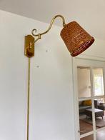 Vintage messing lamp zwenkarm wandlamp linnen & rattan kap, Ophalen, N, N, Boho Bohemian