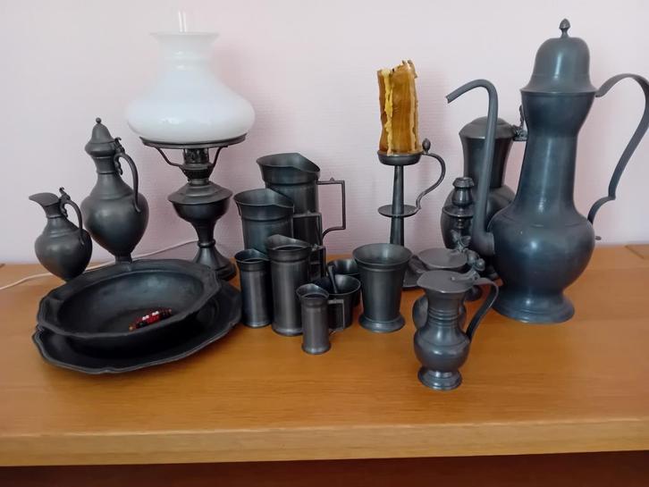 Tinnen Collectie: Lamp, kannen, bekers en meer, Antiek en Kunst, Antiek | Tin, Ophalen