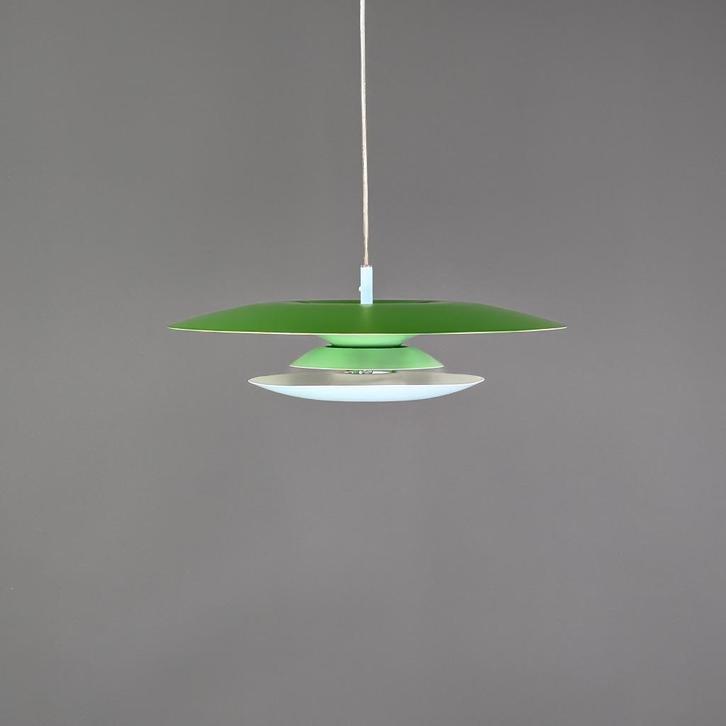 Groene Deense design hanglamp - retro uitstraling, Huis en Inrichting, Lampen | Hanglampen, Zo goed als nieuw, 75 cm of meer, Kunststof